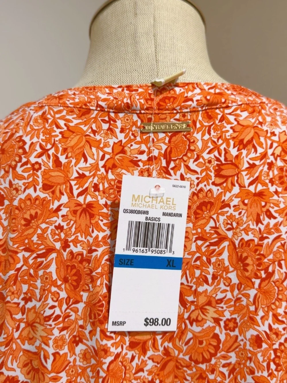 Michael Kors Mandarin Orange Floral Front Tie Ruffle Hem Dress Size XL